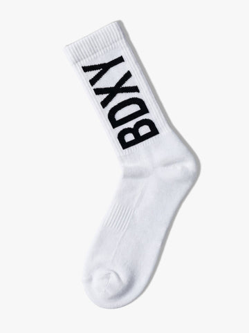 White sock with 'BDXY' text on a white background